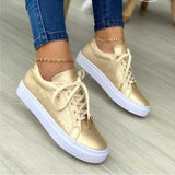 Gold Women's Vulcanized Shoes Solid Color Low Heel Flat Casual Shoes Lace Gold Buttons 2023 Versatile Lace Up