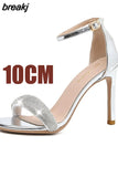 Women Cool Black High Quality Summer Open Toe Stiletto Heel Sandal Shoes Lady Summer Rhinestones Shoes Buckle Strap Heel
