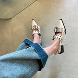 Big Size Summer New Korean Version of Shallow Mouth Flat Women's Shoes Belt Buckle Small Pointed Head Rivet Single