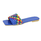 Women Braided Slippers Beach Candy Colors Charm Summer Open-toe Flat Slippers Large Size 42 Vacation Casual Women