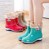 rain women's mid-tube boots, comfortable and stable women's shoes, round-toe rain boots, spring and autumn rain