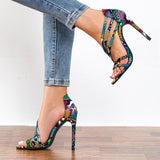 Fashion Ladies Sandals Women's Pumps Snakeskin Snake High Heels Cross Sandals Office & Career Shoes Women Sandals