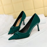 Breakj Korean Version Elegant Banquet Heels Slim Mouth Pointed Bow Women's Single