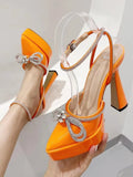 New Summer Ladies European and American Sandals High Heels Pointed Transparent Bow Rhinestones Nightclub Party