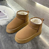 Women Short Plush Warm Snow Boots Casual Shoes New Suede Fur Chelsea Ankle Boots Flats Platform Ladies