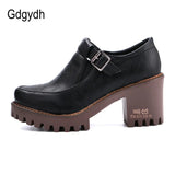 New 2021 Spring Platform Women Shoes On Heels British Style Single Shoes Round Toe Square Heels Ladies Pumps Large