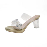 Breakj Transparent Crystal Diamond-Embossed Coarse Slippers Women's Shoes 2025 New Summer Outside The Water Drill High-Heeled