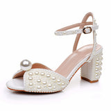Breakj Cm Thick Heel Sandals Square Thick Heel Sandals White Wedding Dress Sandals Pearl Wedding Shoes