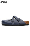 2023 New Summer Women Cork Slippers Buckle Non-slip Casual Closed Toe Sandals