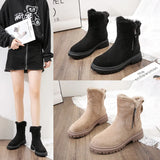 Breakj Boots Women's 2023 New Large Size Casual Round Head Short Tube Side Zipper Cotton