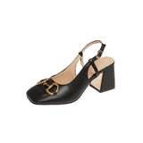 New Style Women Matte Thick Heels Soft Pumps Summer Sandals Woman Retro Fashion Metal Buckle High Heels Lady Dress
