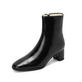 Women Snow Boots with Fur Split Cowhide Block Heel ZIP Genuine Leather Fall Winter Short Ankle Boot Black Booties Shoe Size