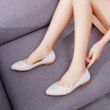 Queen Ballet Flats White Lace Wedding Shoes Women Slip on Pointed Toe Comfortable Grandmother