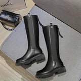 Thigh High Flat Boots Women Shoes Black Gothic Shoes White Leather Boots Platform Shoes Chelsea Boots Knee-high