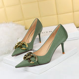 Breakj Fashion And Sexy Nightclub Show Thin Heel Ultra High Heel Women's Shoes Shallow Pointed Big Metal Buckle Single