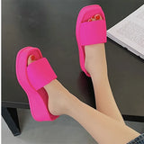New Summer Square Toe Thick Bottom Women's Slippers Brand Satin Sandals Womens Sexy Waterproof Platform Dress Beach