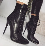 grain Ankle Boots For Women High heels Fashion Pointed toe Ladies Sexy shoes 2023 New Lace-Up