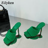 2022 New Summer Design Corduroy Square Toe Heels High Quality Slippers Gladiator Beach Womens Sandal Slides