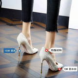 New High Heels Shoes Elegant Ladies Stilettos Womens Pumps Shoes Pointed Black Etiquette Professional Shoes Wedding