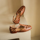 Summer Sandals Roman Style Retro Shoes On Low Heel 2 CM Closed Toe Sandalias Lady Retro Shoes Cowhide Gladiator