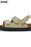 New Summer Women Beach Outside Platform Cork Slippers Med Heel Casual Non-slip Outdoor Sandals
