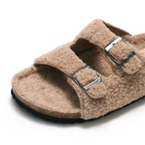 New Winter Plush Inside Women Slipper Casual Fashion Home Buckle Artificial Fur Slip on Soft Slides