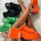 Women Wedges Slippers Square Toe Thick Bottom Plus Size Female Slides Solid Concise Casual Ladies Summer Flip Flops Fashion