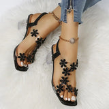 Women Sandals Pvc Crystal Flower Decoration Chunky Heel Peep Toe Back Strap Elastic Band Elegant Fashion Shoes