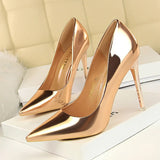Breakj Fashion Sexy Metal With High Heel Shallow Pointed Nightclub Show Thin High Heels Women's Shoes Single