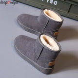 Plus Velvet PU Waterproof Mid-Tube Snow Boots Thickened Warm Women's Boots 35-40 Flat-Heeled Cotton Shoes Botas