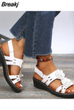 Summer Women Sandals New Hollow Out Wedge Flowers Casual Sandalias Retro Platform Ladies Comfortable Plus Size