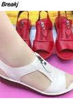 Women Sandals Zipper Flat Soft 2023 Leather Comfy Sandalias Summer Casual Mother Shoes Solid Color Chaussure Femme