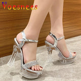 Heels Women Clear Platforms Shoes 2023 Summer Bling Silvery High Heels Sandals Female Transparent PVC Sexy Wedding