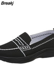 Autumn Breathable Mesh Geometric Wedges Sneakers Slip-On Low Heel Square Toe Lazy Shoes Vulcanized Loafers Zapatos De