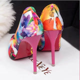 Women Fashion Floral Comfortable Heels Szpilki Damskie Ladies Cute Sweet Red Summer Slip on High Heel Shoes Party Pumps