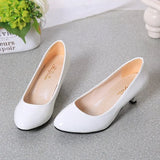 Breakj High Heel Single Shoes Women's Low-Heeled Fashion Tip Shoes 5CM Coarse Heel Casual Leather Shoes Low Heel Work Performance