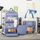 2022 NEW 5-piece set School backpack Canvas Korean Large capacity Women's backpack Kawaii cute doll school girl backpack