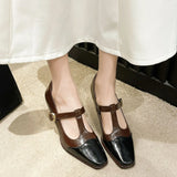 Breakj Retro Single Shoes 2024 Spring And Autumn New Women's Shoes Square Head Mary Jane Shoes Fashion Matching Color Matching Buckle High