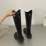 Women Long Boots Thick Sole Ladies Zipper Knight Flats Heel Boots Fashion Knee-high Boots botas mujer invierno Winter