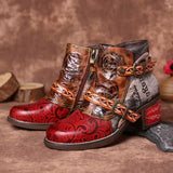 And Winter Boots Snake Print Color Matching Ethnic Style women's Leather Boots Boots women's mid-heel size