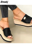Wedges Slippers Platform High Heels Women Slipper Ladies Outside Shoes Basic Wedge Slipper Flip Flop