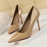 Breakj Fashion Simple Thin Heel High Heel Lacquer Leather Shallow Mouth Tip Sexy Show Thin OL Professional Women's Singles