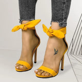 Designer Pink Yellow Suede High Heel Sandals Ankle Big Bowknot Gladiator Sandal Shoes Single Strap Thin Heel Pumps