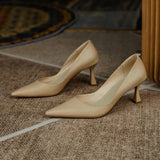 Size 33-40 Women Pumps Real Leather Sexy Solid High Heels Sheos For Women Pointed Toe Thin Heel Party Ladies