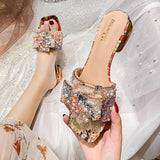 Slippers Female Summer Wear Out Coarse Heel Color Everything Fashion Rhinestone Sandals Large Size Women's Shoes