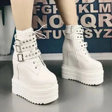 Wedges Rivet Ankle Boots Thick-Sole Waterproof Platform Muffin Womens Boots Super High Heels Women Boots Increase