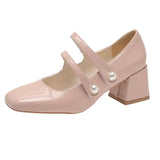 Elegant Square Toe Shoes Women's New Square Heel High Heels Bridal Shoes High Heel Loafers Retro Mary Jane Women's