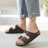 Summer Unisex Beach Holiday Cork Slippers 2023 Men Casual Double Buckle Outside Slides