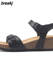 Fashion Women Cork Sandals 2023 New Summer Beach Wedge Trifle Buckle Strap Black White Platform Outside Sandalias
