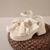 Summer New Open Toe Pearl Button Strap Thick Sole Waterproof Platform Sandals for Women Thick Sole Shoes for